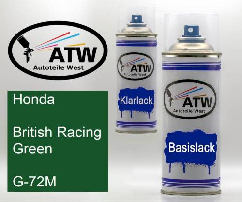 Honda, British Racing Green, G-72M: 400ml Sprühdose + 400ml Klarlack - Set, von ATW Autoteile West.